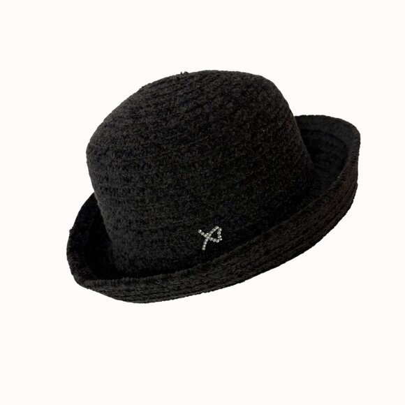 Betmar Chenille Bucket Hat Black Rhinestone Logo Soft Cloche Winter Cozy Luxe - Picture 5 of 15